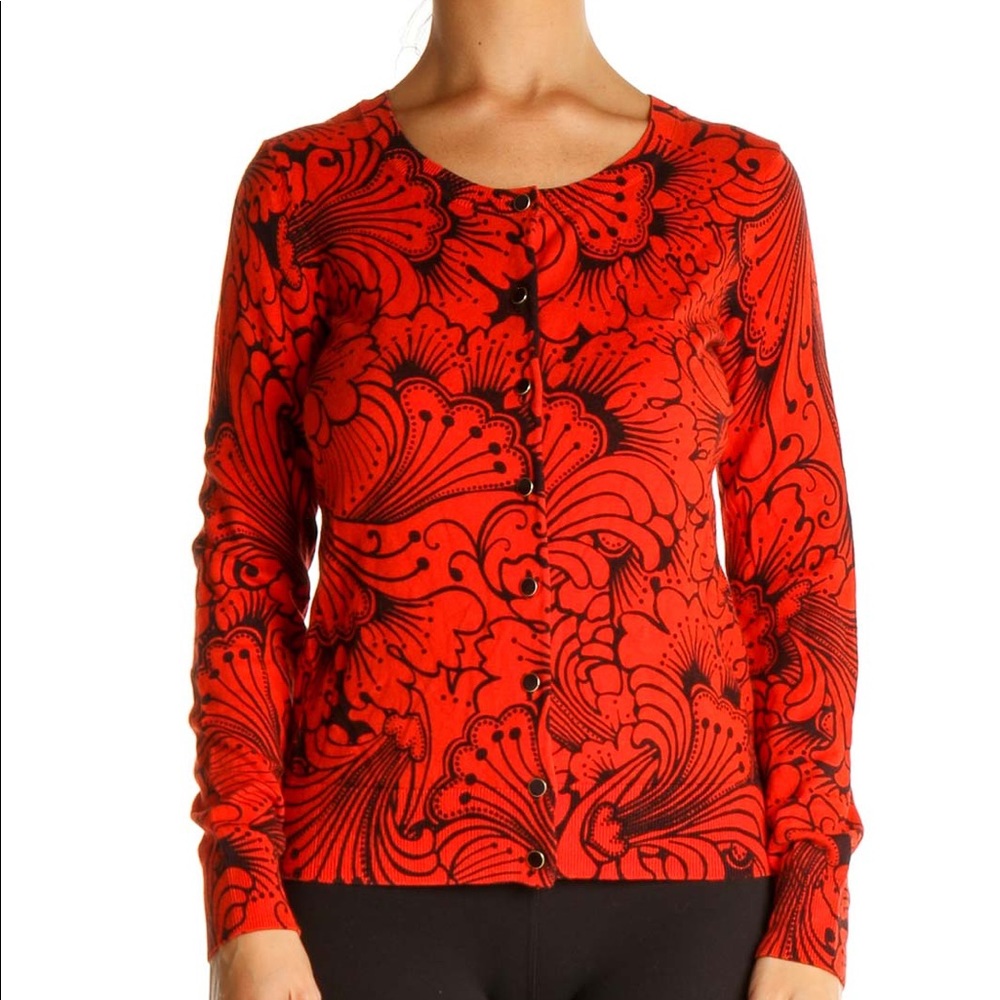 Talbots tropical floral button down cardigan size small